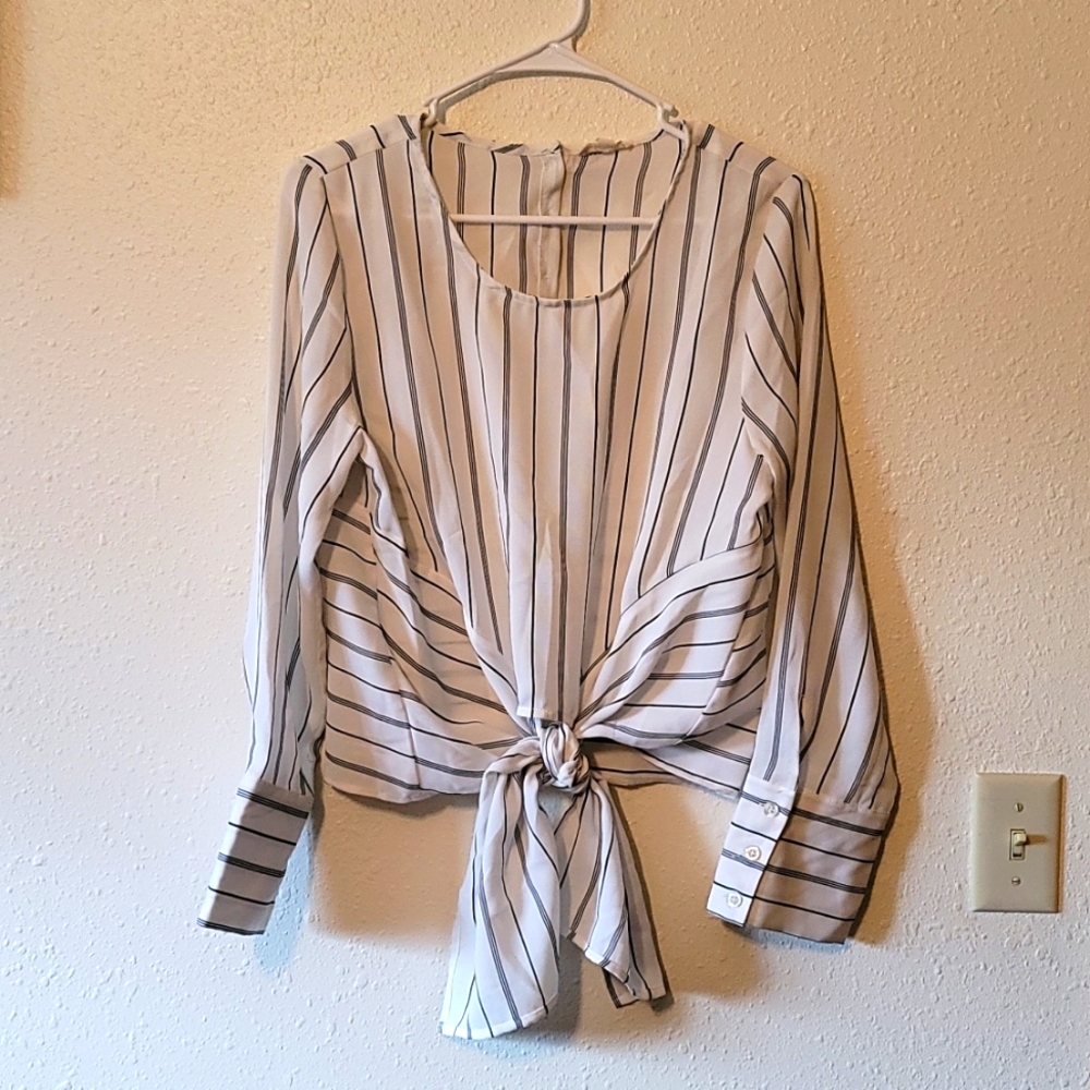 White Stiped Tie BlouseSmall